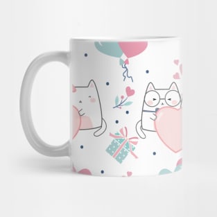 Cute Kawaii Cats with Hearts Mug